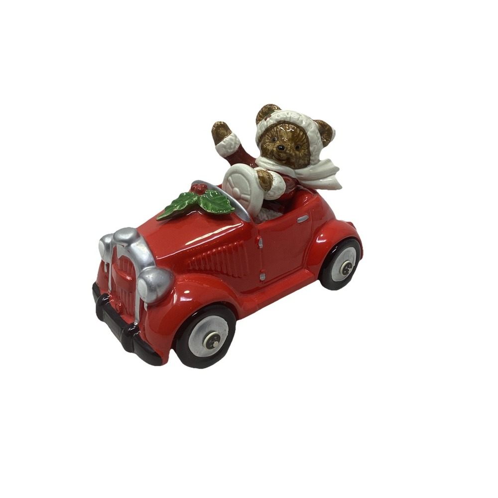 Vintage Otagiri Christmas Music Box "Jingle Bell Rock" Santa Teddy Bear in Car